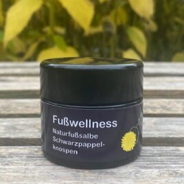 – Fusswellness – <br> <br>Schwarzpappelknospen-<br>Natursalbe<br>für die Füsse<br><br><br>wohltuend &<br>pflegend